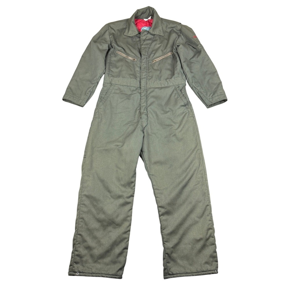 VTG Big Smith Coveralls On The Job Wear Men 42S Olive Green Quilt Lined USA Made